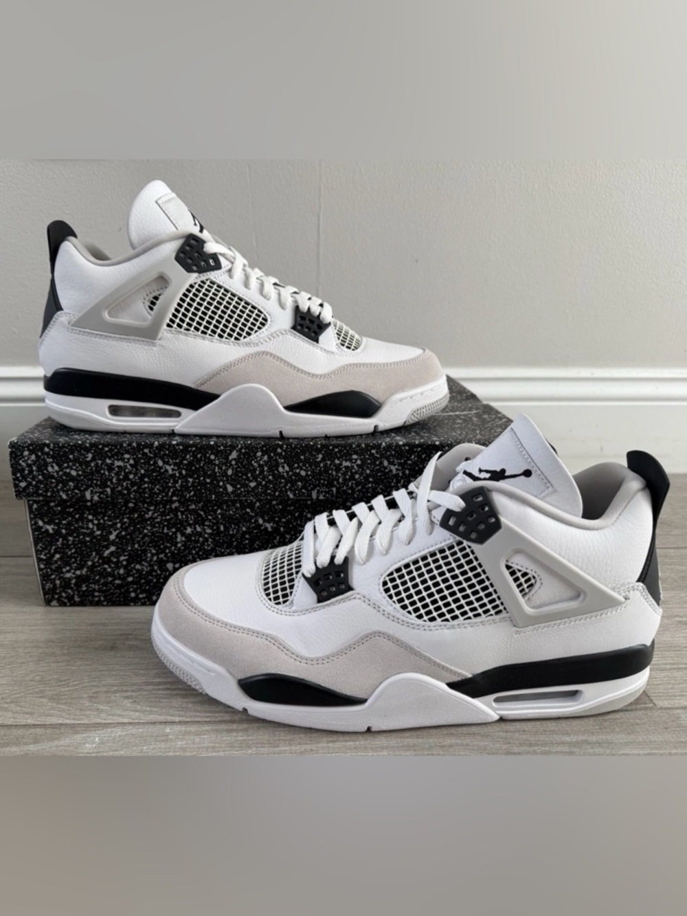 Air Jordan 4 Retro Military Black DH6927-111 White Black Neutral Grey Sz 12 New